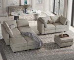 Grey Reversible Velvet Sectional Sofa Bed Set