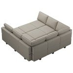 Grey Reversible Velvet Sectional Sofa Bed Set