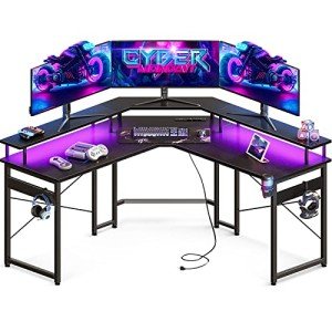 ODK LED Gaming Desk with Monitor Stand & Outlets
