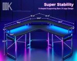 L-Shaped Gaming Desk with LED Lights & Power Ports
