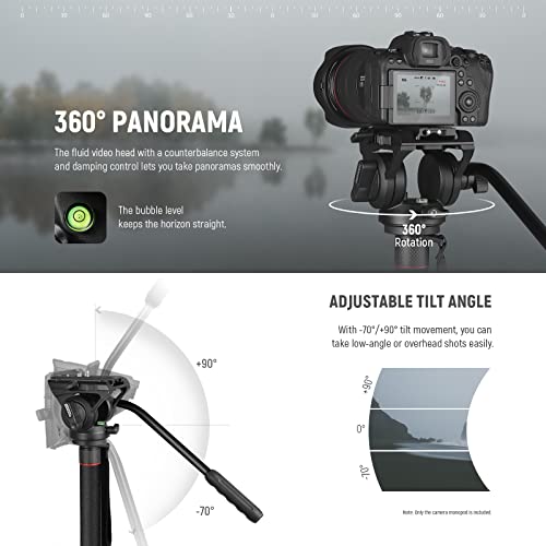 NEEWER Portable 179cm Aluminum Monopod with Fluid Head