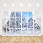 Winter Scene Backdrop Holiday Wonderland Snowflake Photography Background Window Forest Christmas Party Decoration Tree Landscape Kids Portrait Photobooth Photo Studio Props 5x3ft White