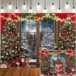 LTLYH 7x5ft Winter Christmas Photography Backdrop Xmas Rustic Wooden Window Full Moon Night Background Baby Kids Party Decorations Portrait Cake Table Banner Photo Studio Props