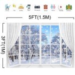 Winter Scene Backdrop Holiday Wonderland Snowflake Photography Background Window Forest Christmas Party Decoration Tree Landscape Kids Portrait Photobooth Photo Studio Props 5x3ft White