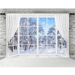 Winter Scene Backdrop Holiday Wonderland Snowflake Photography Background Window Forest Christmas Party Decoration Tree Landscape Kids Portrait Photobooth Photo Studio Props 5x3ft White