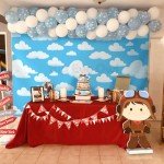 Blue Sky White Clouds Backdrop Cartoon Kids Newborn Birthday Party Photography Background Boys Baby Shower Portraits Photo Booth Wedding Party Decor Props 6 * 3.6ft