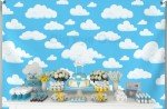 Blue Sky White Clouds Backdrop Cartoon Kids Newborn Birthday Party Photography Background Boys Baby Shower Portraits Photo Booth Wedding Party Decor Props 6 * 3.6ft