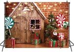 LTLYH 7X5ft Christmas Photo Backdrop Christmas Gingerbread House Candy Tree Photoshoot Background for Kids Portrait Photo Studio Booth Photographer Props Backdrop 119