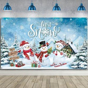 Tiamon Christmas Let It Snow Backdrop for Photography Rustic Snowman Background Winter Wall Decorations Portrait Photobooth Party Banner Photo Studio Props for Xmas Holiday New Year(Null)