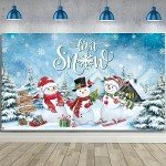 Tiamon Christmas Let It Snow Backdrop for Photography Rustic Snowman Background Winter Wall Decorations Portrait Photobooth Party Banner Photo Studio Props for Xmas Holiday New Year(Null)