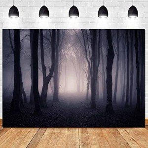 Halloween Theme Backdrop Vintage Scary Spooky Forest Foggy Wood Creepy Photography Backdrops Kid Birthday Party Newborn Baby Shower Photo Banner Children's Studio Shoot Portrait Props 82x60IN