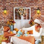 Fall Rustic Backdrop for Photography Autumn Harvest Pumpkin Sunflower Photo Background Red Brick Wall White Barn Door Portrait Background Thanksgiving Day Fall Theme Party Decorations Banner 7x5ft