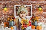 Fall Rustic Backdrop for Photography Autumn Harvest Pumpkin Sunflower Photo Background Red Brick Wall White Barn Door Portrait Background Thanksgiving Day Fall Theme Party Decorations Banner 7x5ft