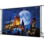 CHAIYA 7X5FT Magic Castle School Palace Backdrop Halloween Night Big Moon Lightning Photography Backdrop Baby Shower Child Portrait Birthday Party Decoration Backdrops
