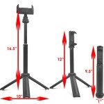 Extendable Tripod Stand Desktop for Phone or Webcam 16.5in Cabable of Portrait and Landscape Mode and Adjustable as Flat or 30 Degrees with 360 Rotation, Mini Portable 9.5in to Carry for Outdoor.