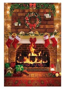 Funnytree 5x7FT Christmas Fireplace Photography Backdrop Rustic Red Brick Wall Background Merry Xmas Eve Party Supplies Decoration Banner Portrait Photo Booth Studio Props