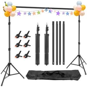 Photo Backdrop Stand, 10x6.5 ft Background Stand for Photoshoot, Hemmotop Adjustable Backdrops Stand for Parties, Photography, Photo Booth, Projector Screen, Movie Screen, Portraits, Streaming