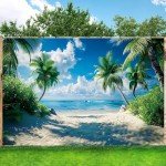 LIANNE 7x5FT Hawaiian Beach Palm Tree Photo Backdrop Tropical Seaside Ocean Sence Background Summer Sky Sea Bridal Island Shower Birthday Party Studio Portrait Props
