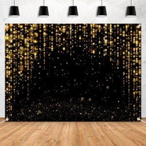 Leaysoo 7x5ft Black and Gold Bokeh Backdrop Banner Golden Spots Background for Women Party Photography Supplies Girl Happy Birthday Backdrop Decor Wedding Baby Portrait Shooting Photo Booth Props