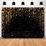 Leaysoo 7x5ft Black and Gold Bokeh Backdrop Banner Golden Spots Background for Women Party Photography Supplies Girl Happy Birthday Backdrop Decor Wedding Baby Portrait Shooting Photo Booth Props