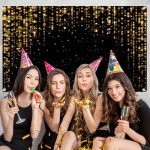 Leaysoo 7x5ft Black and Gold Bokeh Backdrop Banner Golden Spots Background for Women Party Photography Supplies Girl Happy Birthday Backdrop Decor Wedding Baby Portrait Shooting Photo Booth Props