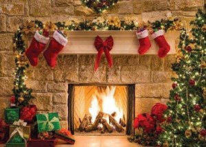 CHAIYA 7x5ft Christmas Fireplace Backdrop for Family Portrait Studio Winter Decorations and Photo Background CY036