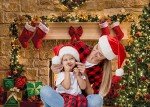 CHAIYA 7x5ft Christmas Fireplace Backdrop for Family Portrait Studio Winter Decorations and Photo Background CY036