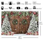Wollmix Christmas Backdrops for Photography, Winter Rustic Barn Wood Door Photo Background Xmas Eve Tree Snow Banner Family Holiday Party Decoration Supplies Portraits Photo Booth Studio Props 6x4ft