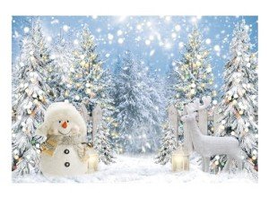 Funnytree 7x5FT Winter Backdrop Snowman Snowy Forest Pine Tree Background Let It Snow Glitter Christmas Xmas Holiday Party Decor Banner Studio Photography Portrait Photobooth Props