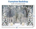 Funnytree 7x5FT Winter Photography Backdrop Glitter Snowy Forest Pine Tree Background Let It Snow Christmas Xmas Holiday Party Decor Banner Portrait Studio Booth Photobooth Props