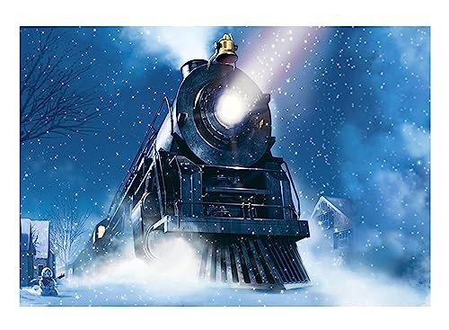 Funnytree 7x5ft Winter Christmas Train Backdrop for Photography Xmas Snow Night Railway Party Background Wonderland Snowflake Portrait Photobooth Banner Decorations Photo Studio Props