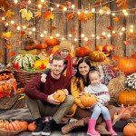 CapiSco 5X7FT Fall Thanksgiving Halloween photo Backdrop Pumpkin Vinyl Background Wooden Floor Barn Autumn Pumpkins Maple Leaves Sunflower Backdrop for Kids Parties Family Portrait Backdrop SCO195A