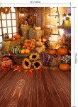 CapiSco 5X7FT Fall Thanksgiving Halloween photo Backdrop Pumpkin Vinyl Background Wooden Floor Barn Autumn Pumpkins Maple Leaves Sunflower Backdrop for Kids Parties Family Portrait Backdrop SCO195A