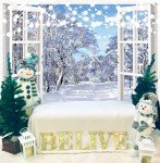 BINQOO 7x5ft Winter Landscape Window Photography Backdrop Christmas Snow Trees Scenery Background Baby Shower Kids Birthday Party Portrait Photo Studio Props
