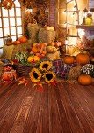 CapiSco 5X7FT Fall Thanksgiving Halloween photo Backdrop Pumpkin Vinyl Background Wooden Floor Barn Autumn Pumpkins Maple Leaves Sunflower Backdrop for Kids Parties Family Portrait Backdrop SCO195A