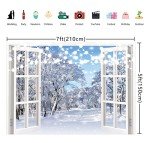 BINQOO 7x5ft Winter Landscape Window Photography Backdrop Christmas Snow Trees Scenery Background Baby Shower Kids Birthday Party Portrait Photo Studio Props