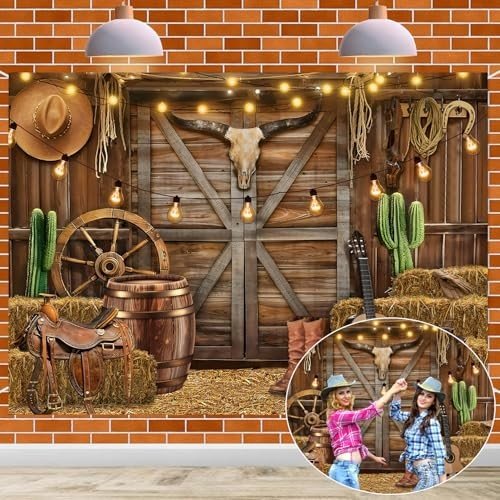 Western Cowboy Backdrop 7x5FT Wild West Rustic Wooden House Barn Photography Background for Portrait Kids Boy Western Birthday Party Decorations Supplies Photo Props