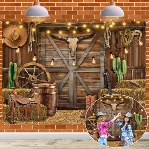 Western Cowboy Backdrop 7x5FT Wild West Rustic Wooden House Barn Photography Background for Portrait Kids Boy Western Birthday Party Decorations Supplies Photo Props