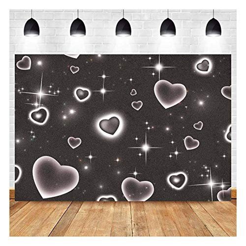Black Heart Early 2000s Photography Backdrops Baby Shower Children Portrait Photo Decor 90s Stars Old School Photo Glamour Shots Birthday Party Photo Background Studio 7x5ft Vinyl Props