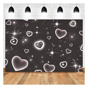 Black Heart Early 2000s Photography Backdrops Baby Shower Children Portrait Photo Decor 90s Stars Old School Photo Glamour Shots Birthday Party Photo Background Studio 7x5ft Vinyl Props