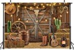 Western Cowboy Backdrop 7x5FT Wild West Rustic Wooden House Barn Photography Background for Portrait Kids Boy Western Birthday Party Decorations Supplies Photo Props