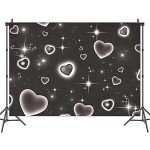 Black Heart Early 2000s Photography Backdrops Baby Shower Children Portrait Photo Decor 90s Stars Old School Photo Glamour Shots Birthday Party Photo Background Studio 7x5ft Vinyl Props