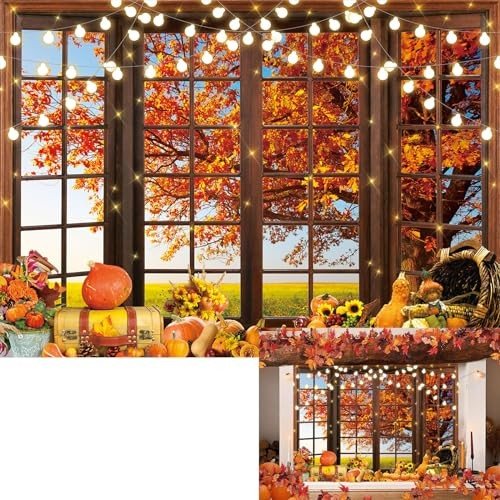 LIANNE 7x5FT Fall Window Backdrop Thanksgiving Backdrops Autumn Harvest Background Fall Party Photo Studio Portrait Shoot Supplies