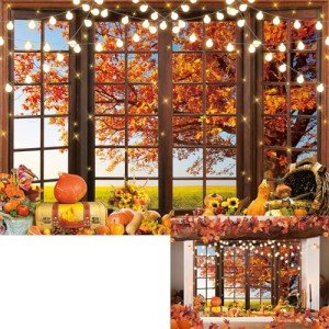 LIANNE 7x5FT Fall Window Backdrop Thanksgiving Backdrops Autumn Harvest Background Fall Party Photo Studio Portrait Shoot Supplies