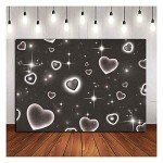 Black Heart Early 2000s Photography Backdrops Baby Shower Children Portrait Photo Decor 90s Stars Old School Photo Glamour Shots Birthday Party Photo Background Studio 7x5ft Vinyl Props