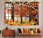 LIANNE 7x5FT Fall Window Backdrop Thanksgiving Backdrops Autumn Harvest Background Fall Party Photo Studio Portrait Shoot Supplies