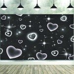 Black Heart Early 2000s Photography Backdrops Baby Shower Children Portrait Photo Decor 90s Stars Old School Photo Glamour Shots Birthday Party Photo Background Studio 7x5ft Vinyl Props