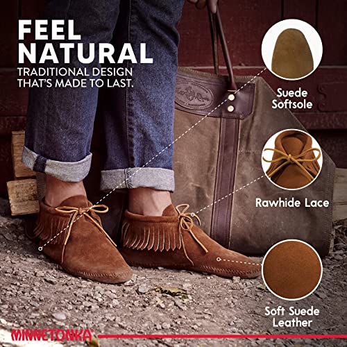 Men's Minnetonka Classic Fringe Boot, Softsole Brown, Size 11