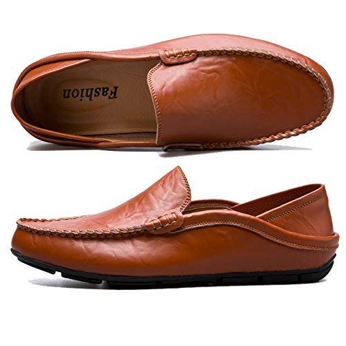 Brown Genuine Leather Penny Loafers Men's Slip-On Moccasins