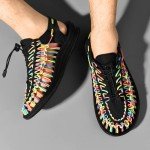 Rainbow-Black Lightweight Woven Sport Sandals for Men